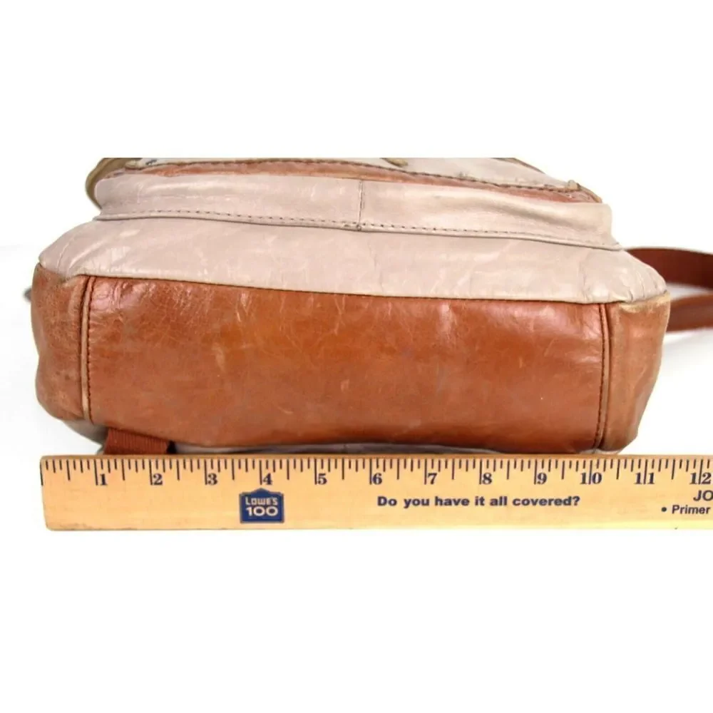 THE SAK BEIGE BROWN GENUINE LEATHER CONVERTIBLE BACKPACK SHOULDER BAG X-BODY